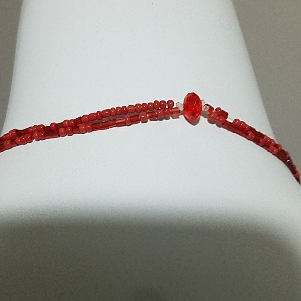 Red Multilayer Beaded Necklace - Picture 3 of 3